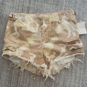 Free People Camo Ripped Shorts NWT